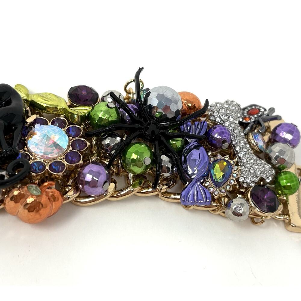 Betsey Johnson Halloween Toggle Bracelet Black Cat Spider Bat Candy Charms Wide